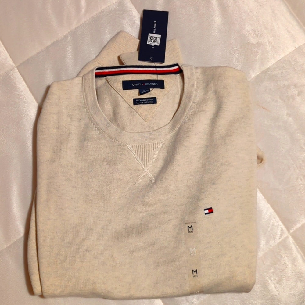 new cream tommy hilfiger crew neck sweater